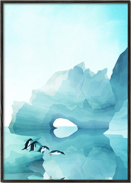 Quadro pinguins no arco gelado