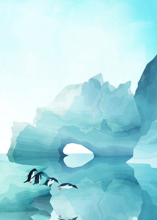 Quadro pinguins no arco gelado