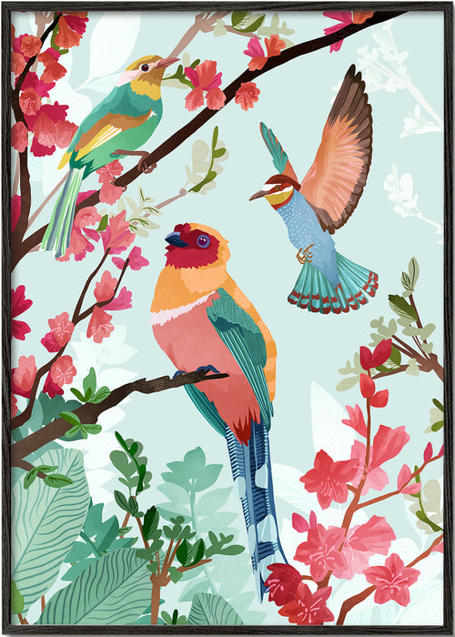 Ilustração de pássaros e flores