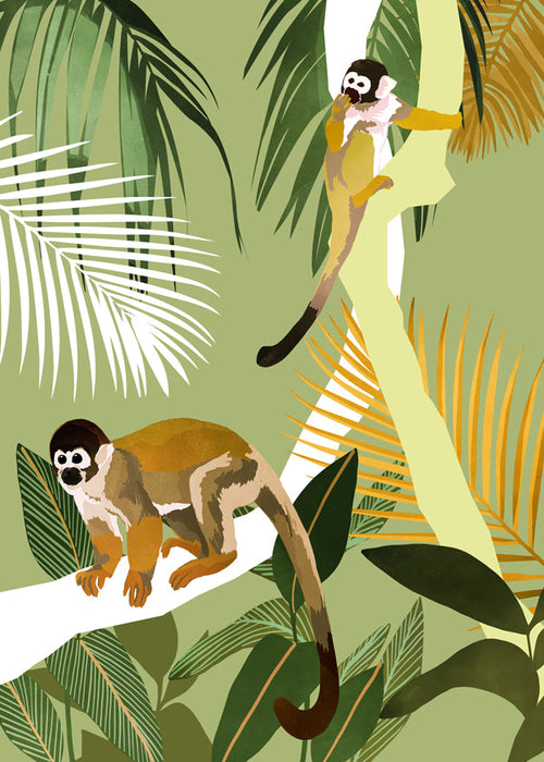 Ilustração de macacos na selva