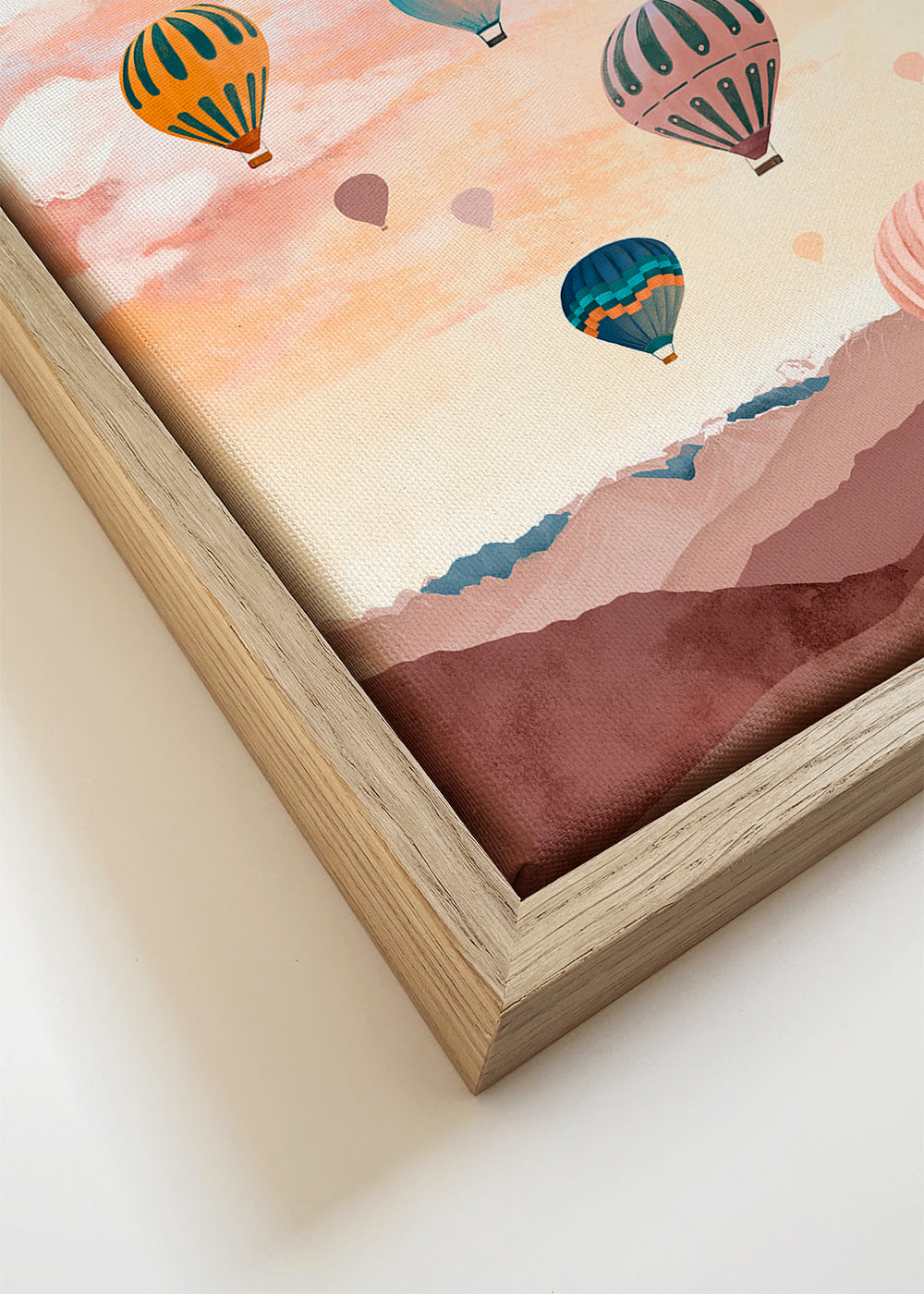 Quadro paisagem com balões ao amanhecer