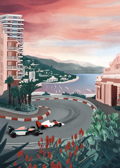 Quadro desportivo: curva costeira do circuito de Mónaco