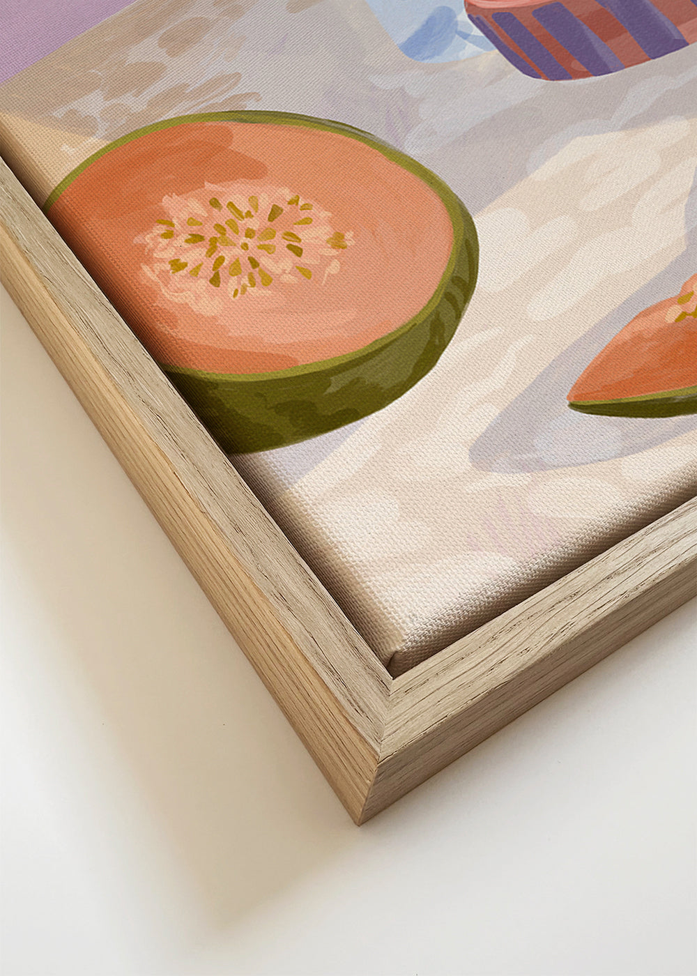 Arte para cozinha: natureza morta de frutas com vaso