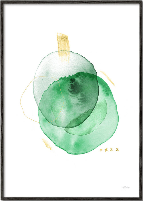 Quadro abstrato verde com toques dourados