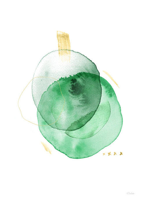 Quadro abstrato verde com toques dourados