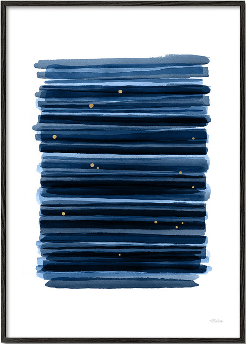 Obra abstrata azul com traços horizontais