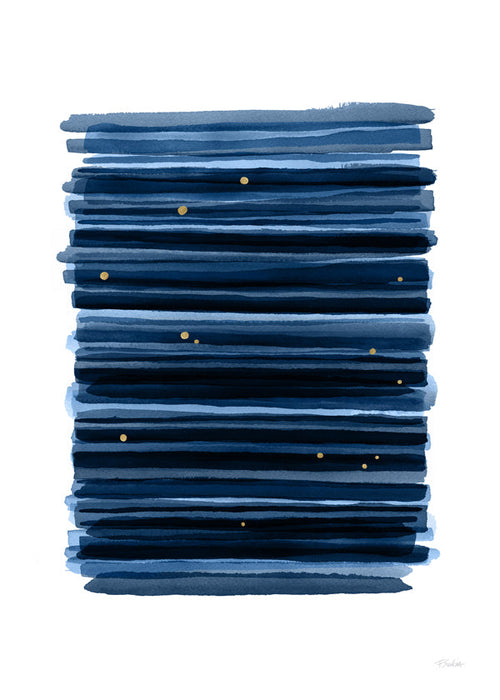 Obra abstrata azul com traços horizontais