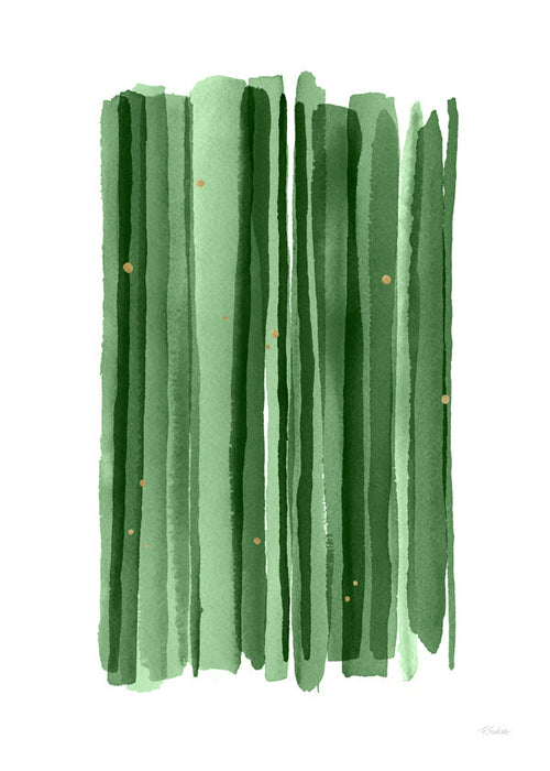 Estampa botânica com pinceladas verdes verticais