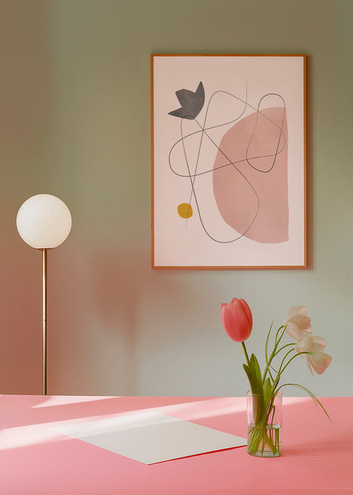 Arte abstrata rosa com traço linear