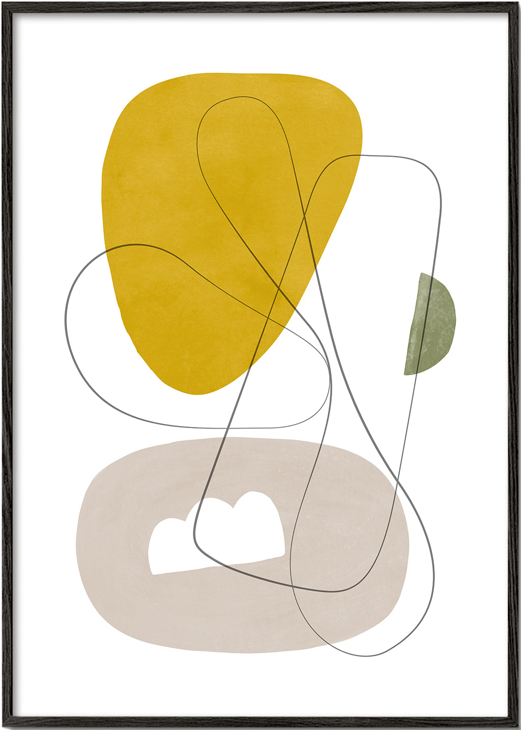 Quadro abstrato com formas orgânicas amarelas