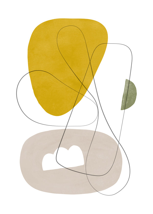 Quadro abstrato com formas orgânicas amarelas