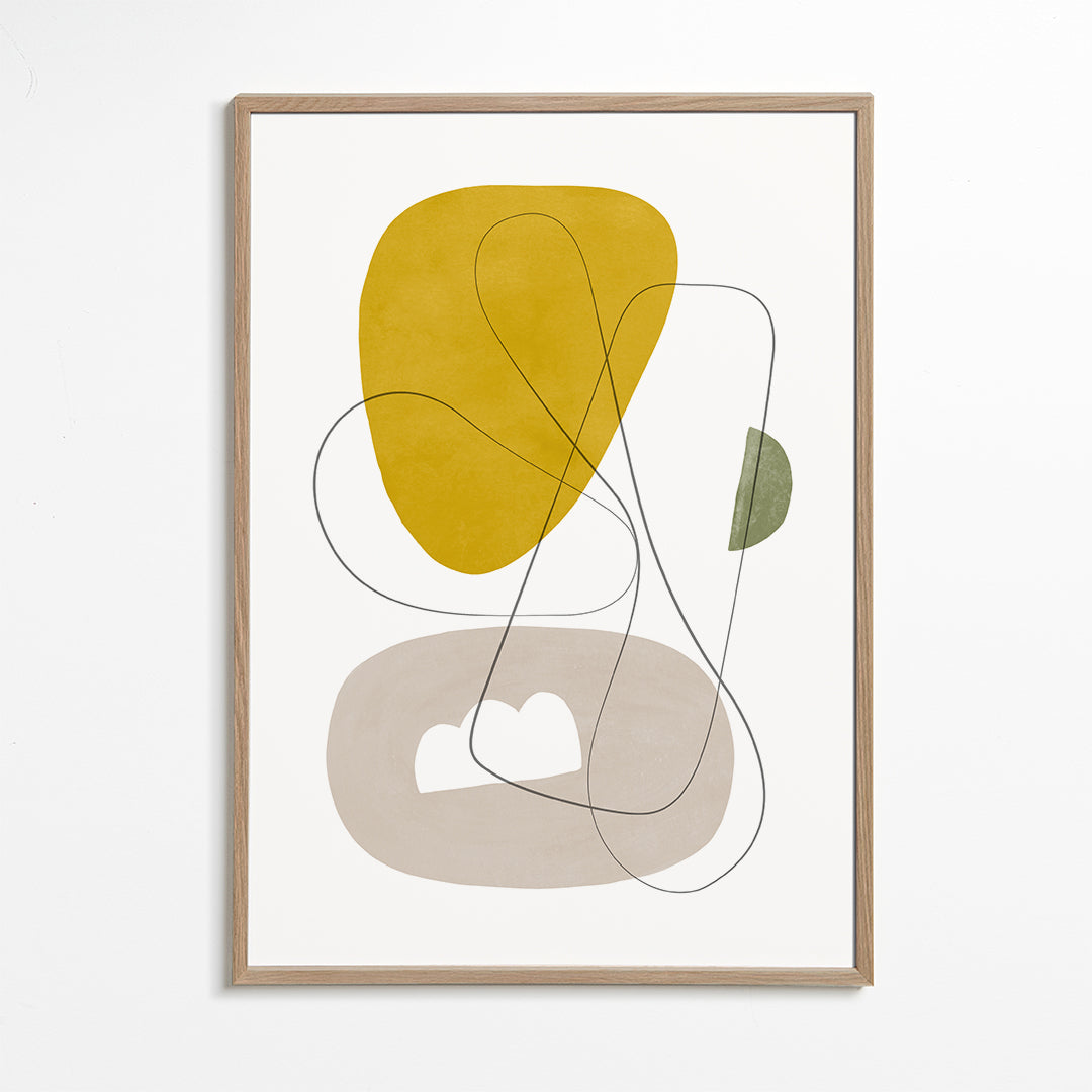 Quadro abstrato com formas orgânicas amarelas