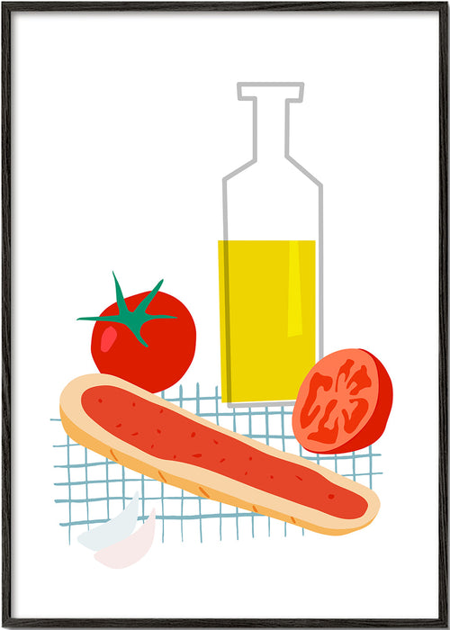 Arte para cozinha com pão e tomate ilustrado