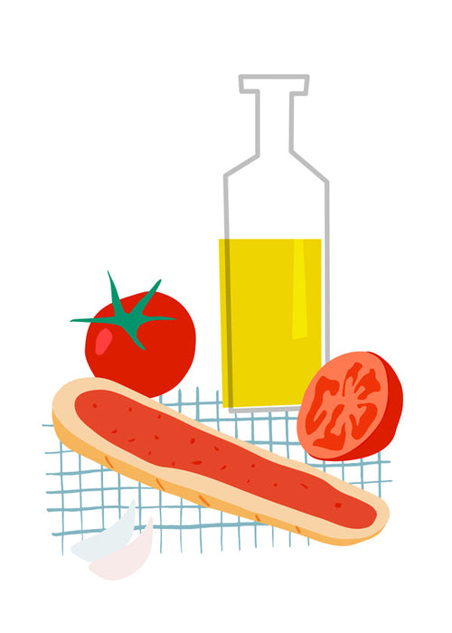 Arte para cozinha com pão e tomate ilustrado