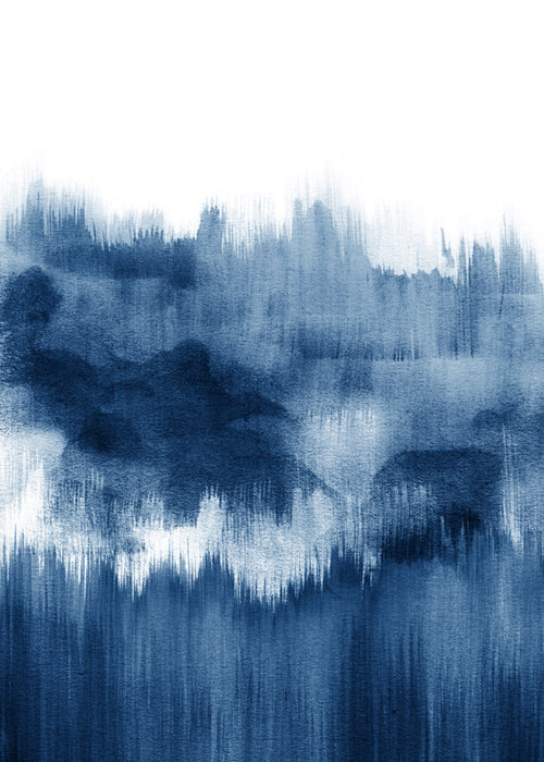 Quadro abstrato azul em aquarela vertical