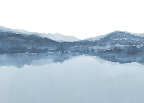 Quadro aquarela paisagem lago e montanhas