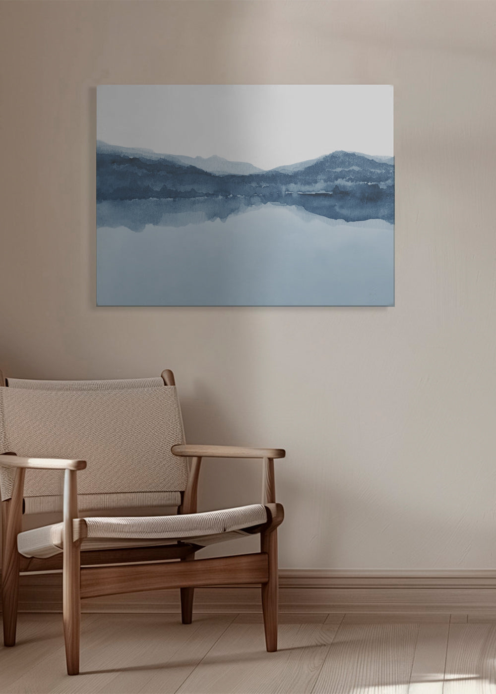 Quadro aquarela paisagem lago e montanhas