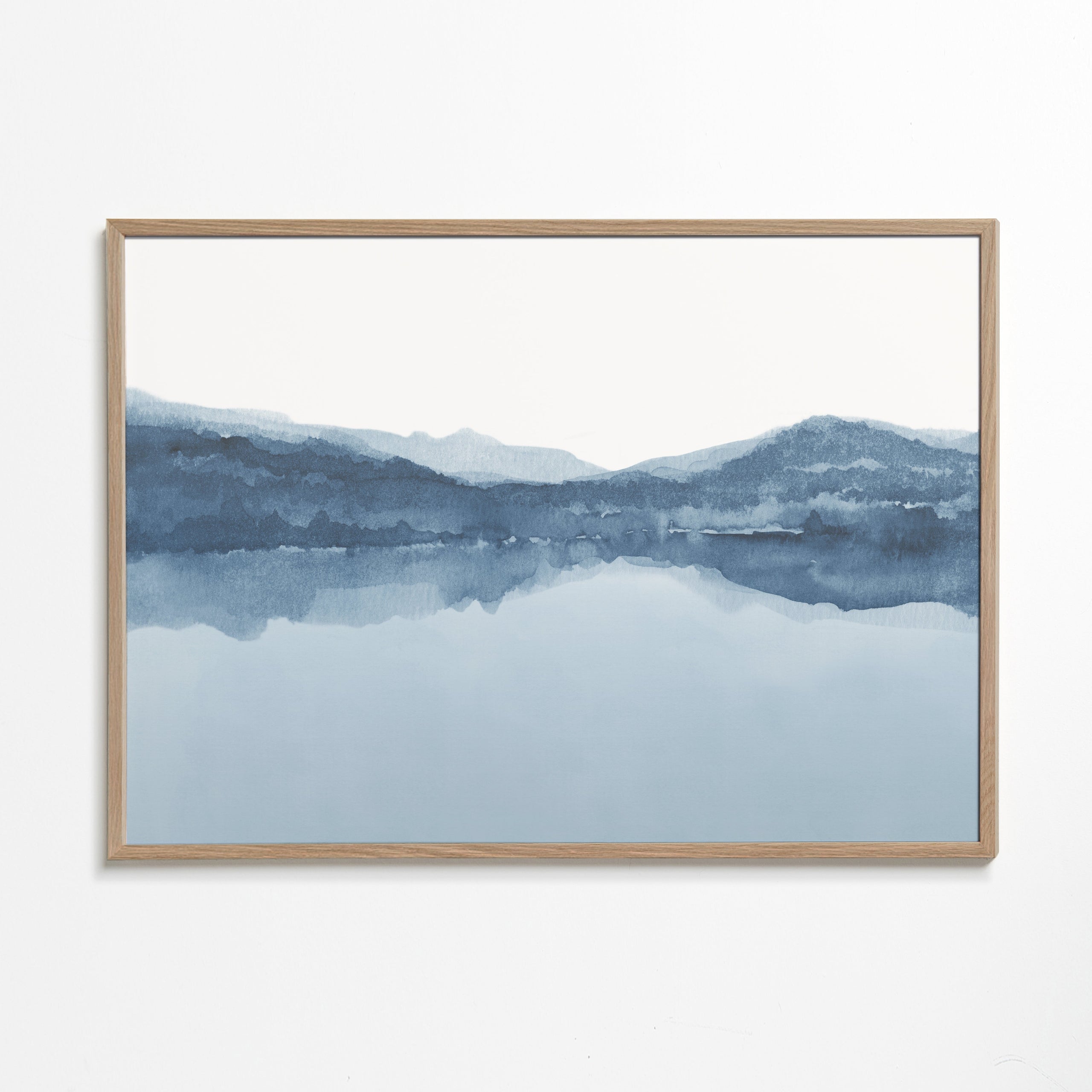 Quadro aquarela paisagem lago e montanhas