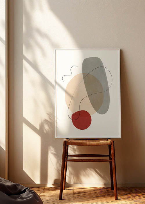 Arte abstrata com formas orgânicas bege e cinza