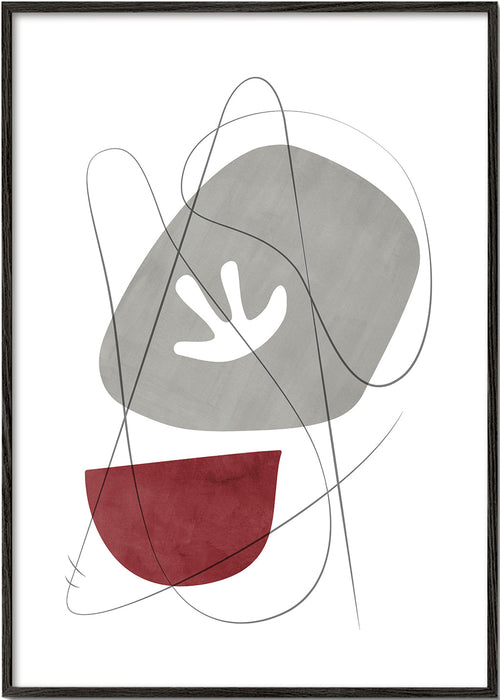 Obra abstracta com formas orgânicas e traço linear