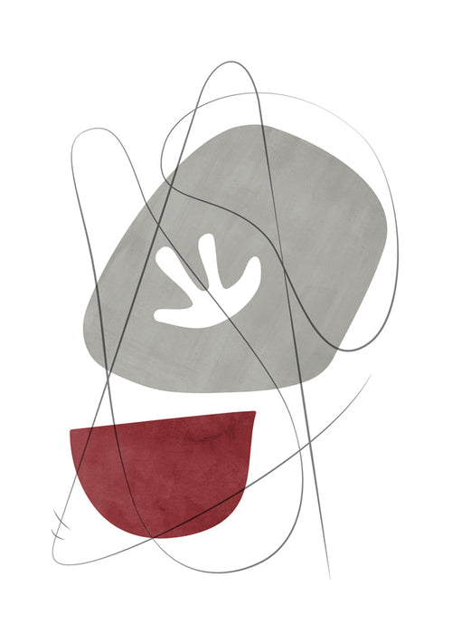 Obra abstracta com formas orgânicas e traço linear