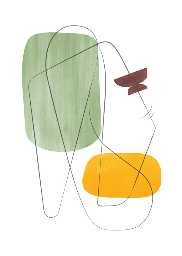 Quadro abstrato com perfil linear e manchas de cor