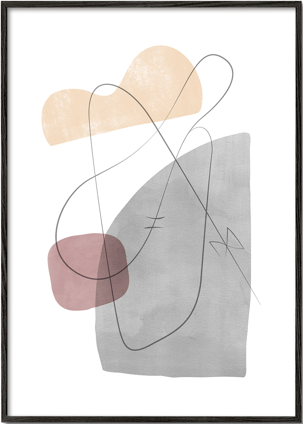 Obra abstrata com linhas gestuais e formas suaves