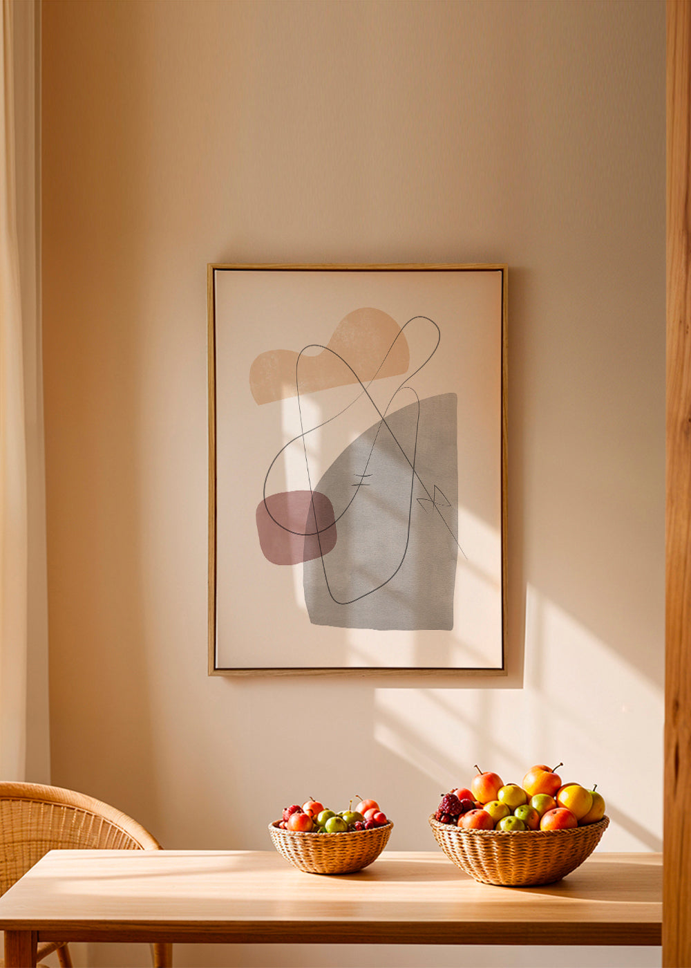 Obra abstrata com linhas gestuais e formas suaves