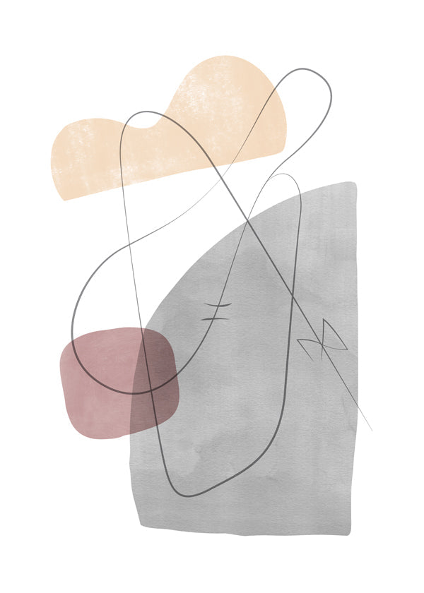 Obra abstrata com linhas gestuais e formas suaves