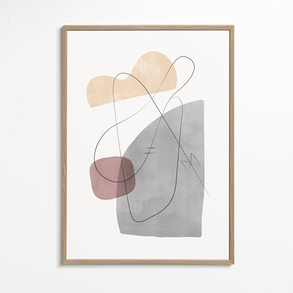 Obra abstrata com linhas gestuais e formas suaves