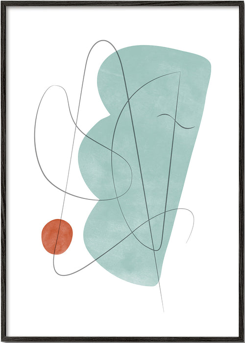Arte abstrata com forma verde e traço linear