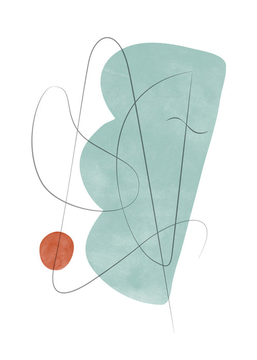 Arte abstrata com forma verde e traço linear