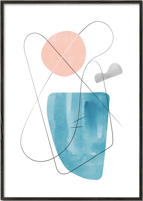 Quadro abstrato azul com traço linear