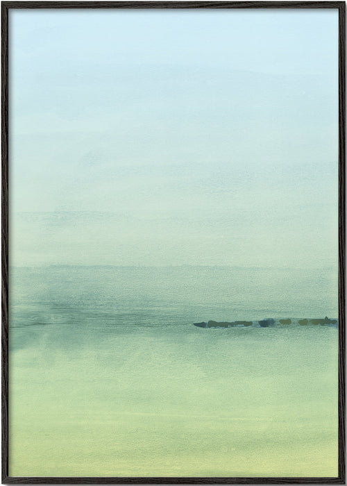 Quadro paisagem com horizonte em aquarela