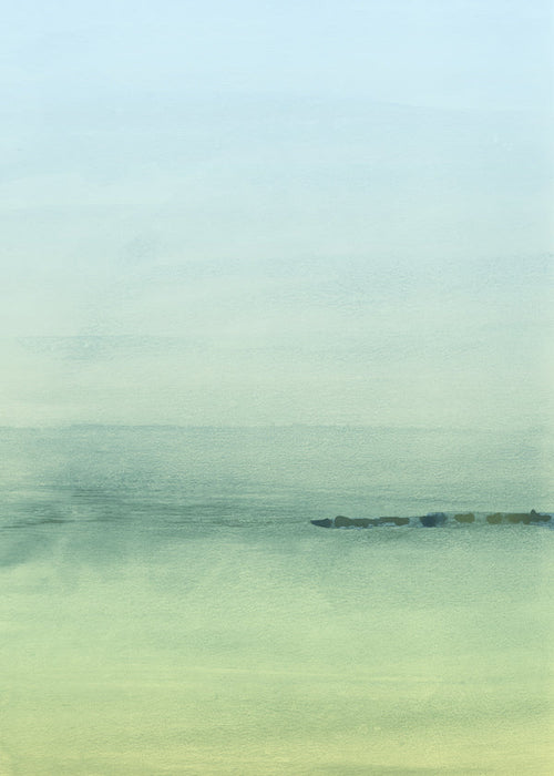 Quadro paisagem com horizonte em aquarela