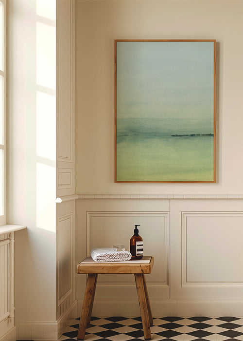 Quadro paisagem com horizonte em aquarela