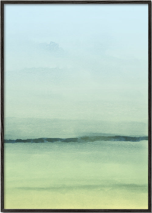 Quadro paisagem em aquarela com horizonte suave