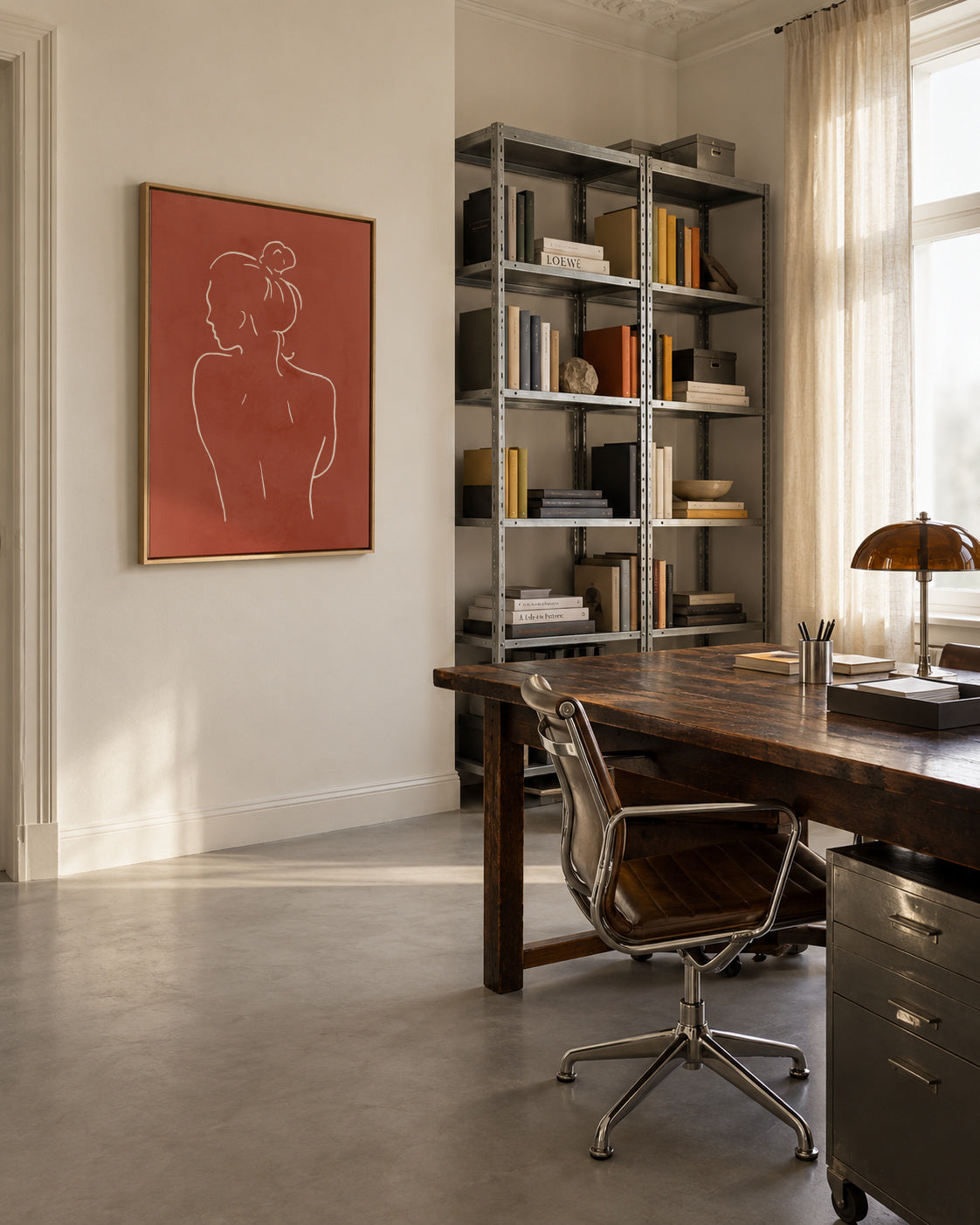 Body Sketch N 6 Sienna - Framed canvas in an interior