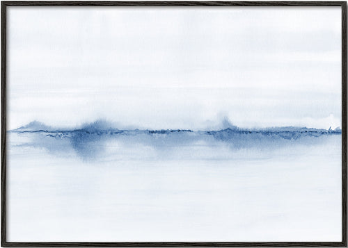 Quadro paisagem aquarela horizonte azul