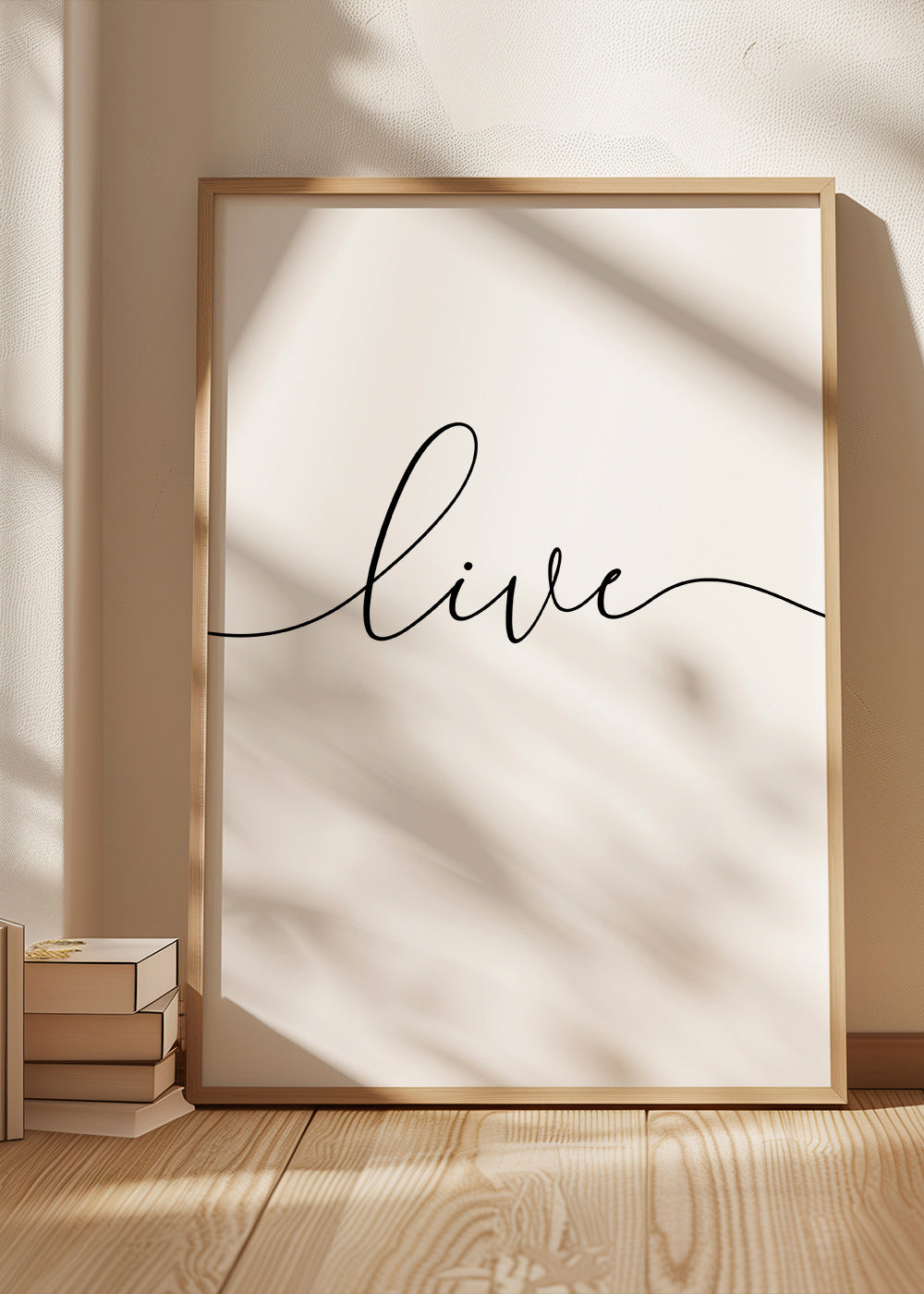 Quadro minimalista com caligrafia 'Live'