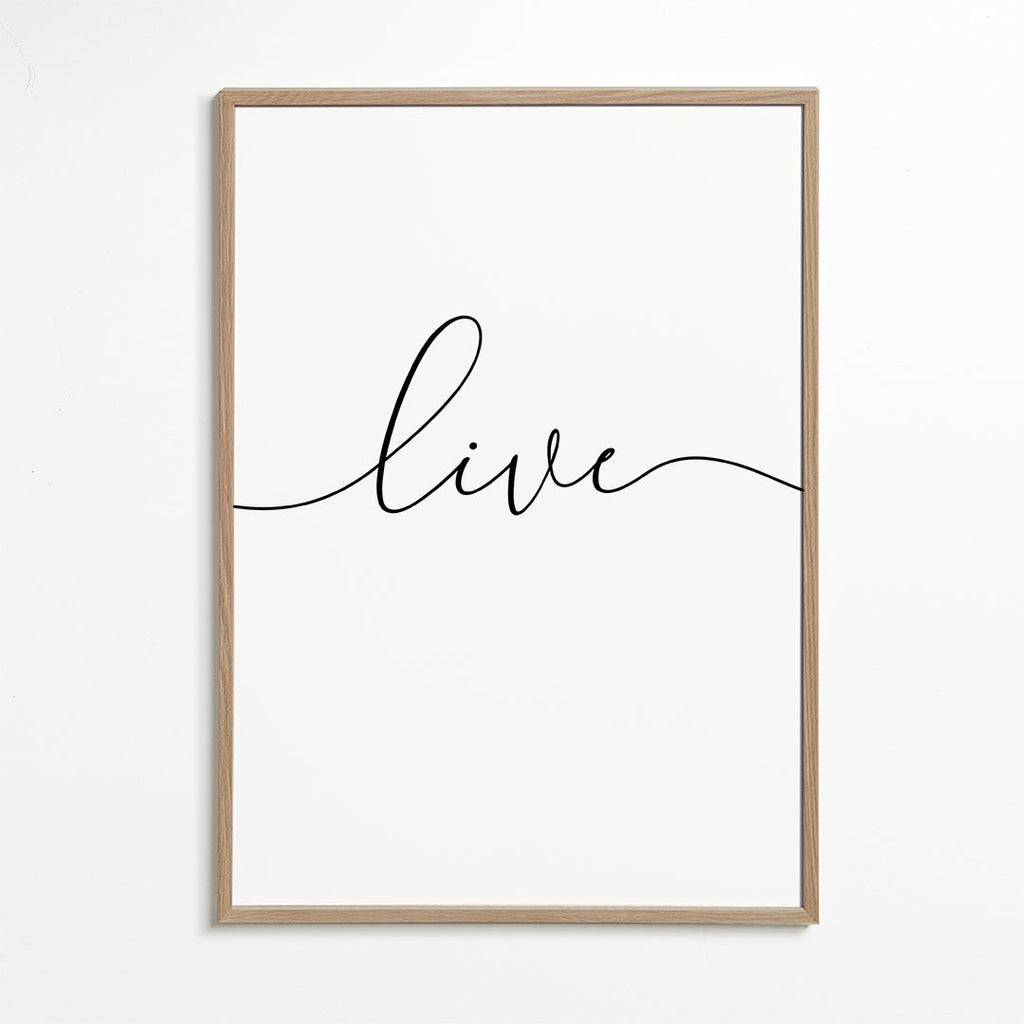 Quadro minimalista com caligrafia 'Live'