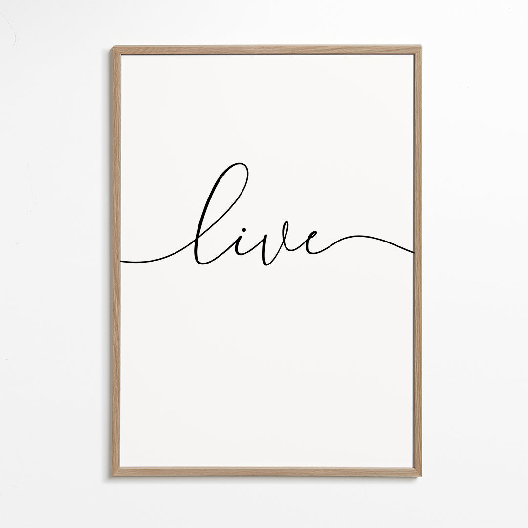 Quadro minimalista com caligrafia 'Live'