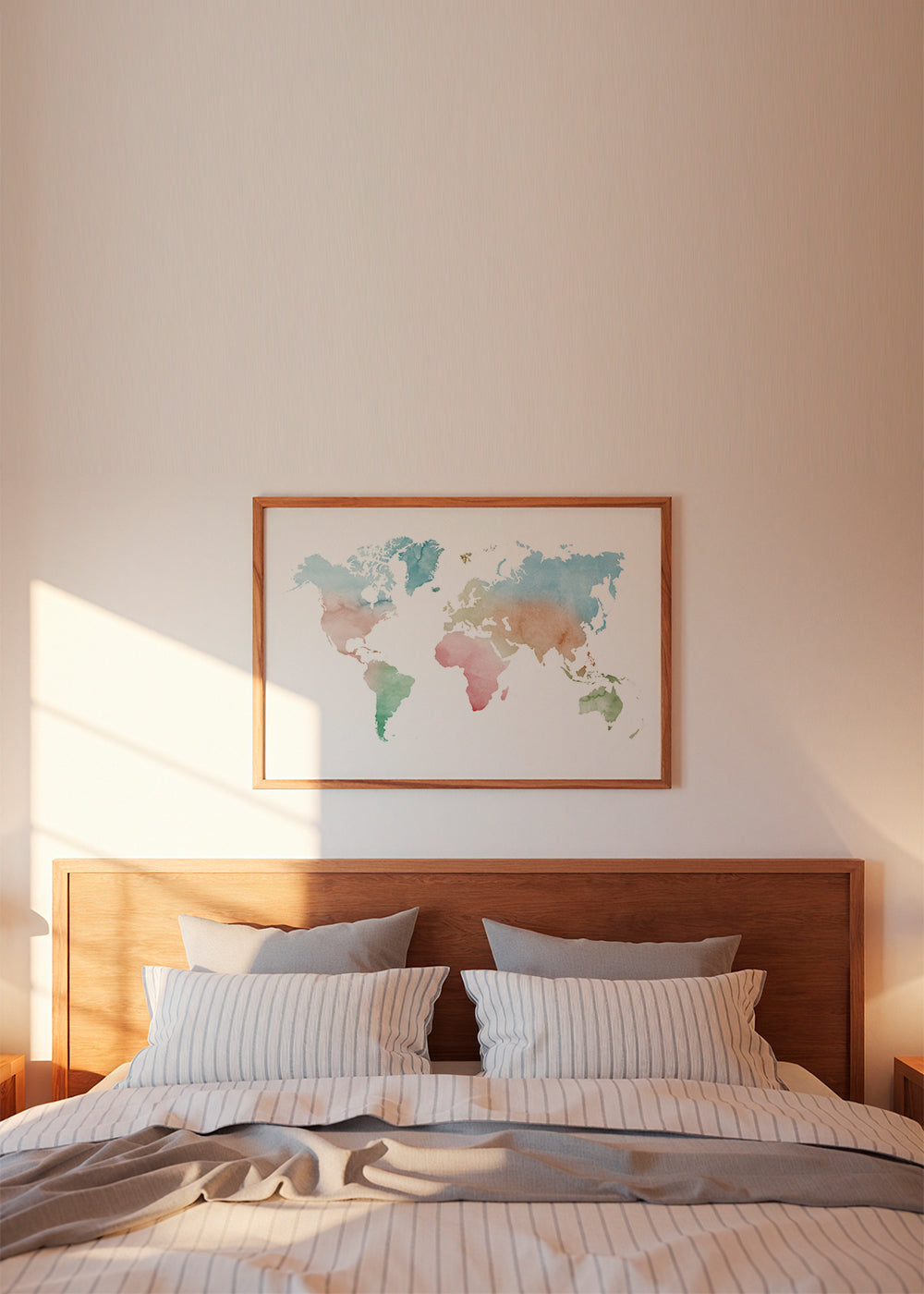 Poster de viagem: mapa-múndi aquarela pastel