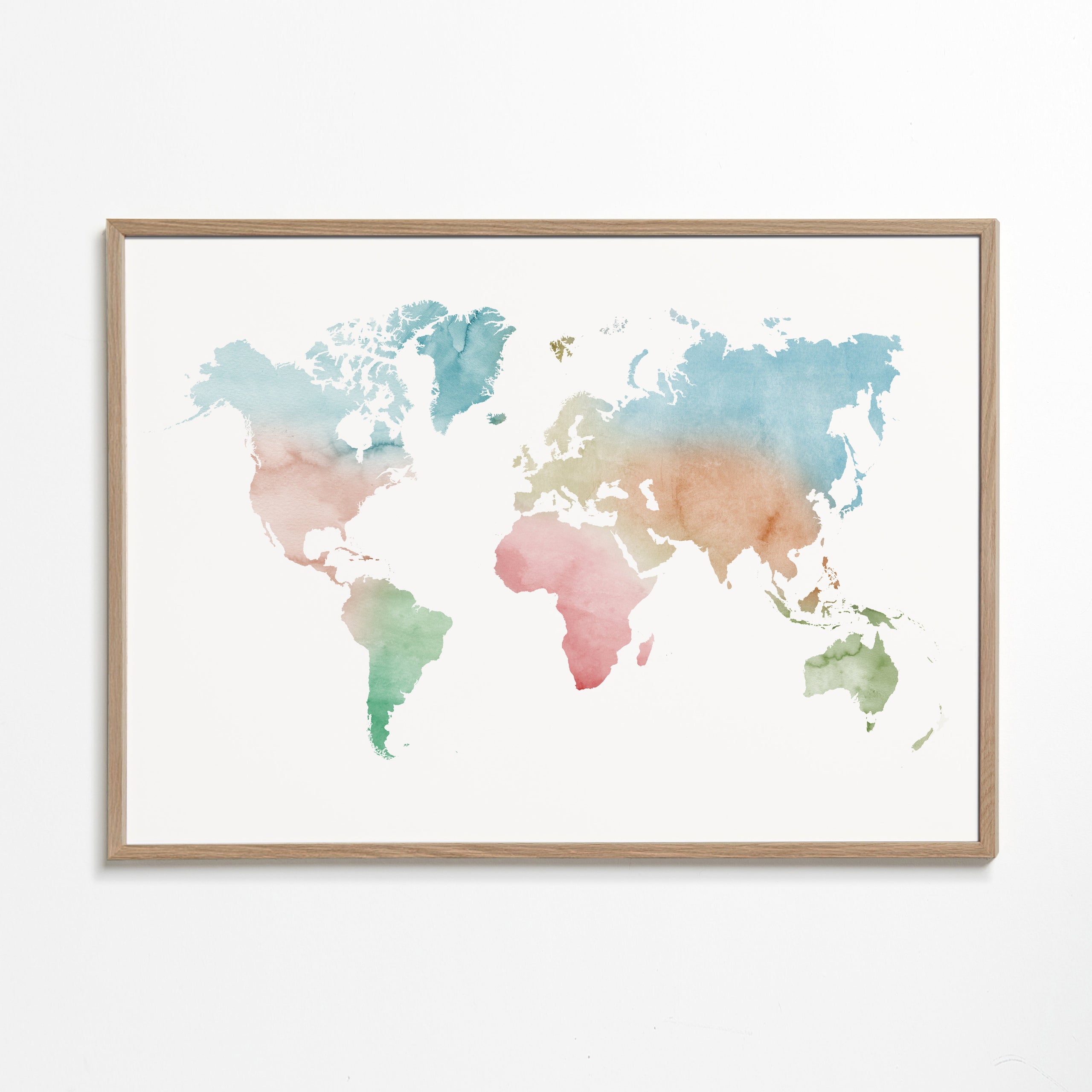 Poster de viagem: mapa-múndi aquarela pastel