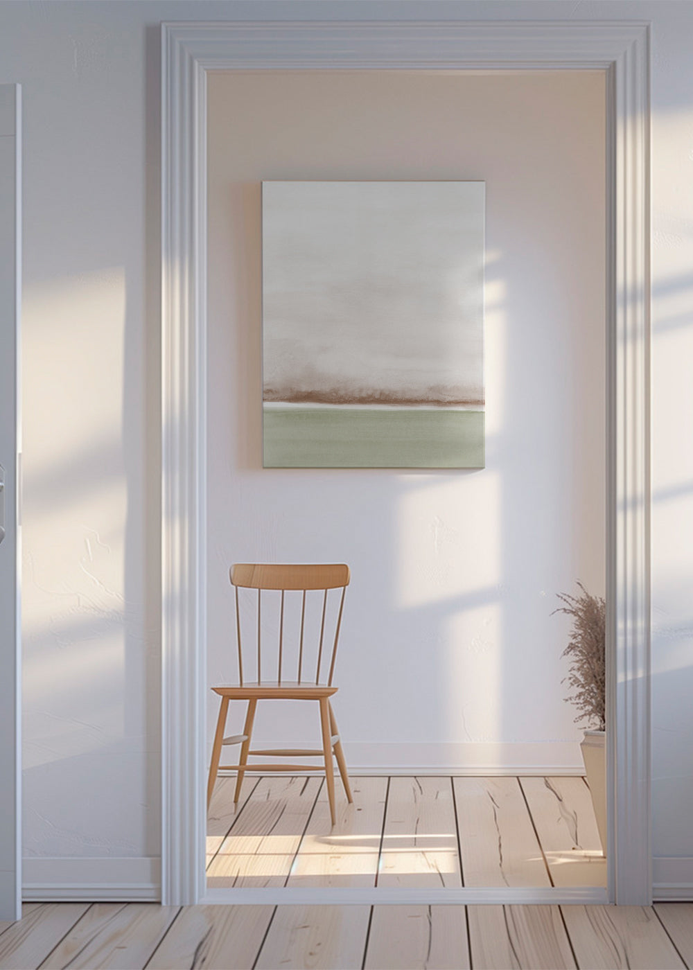 Quadro paisagem aquarela minimalista com horizonte suave