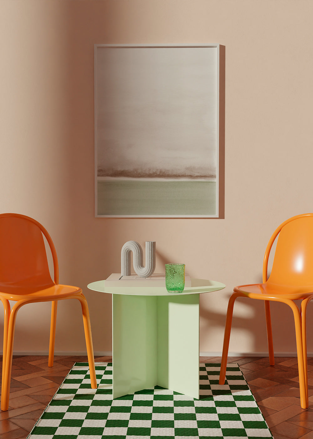 Quadro paisagem aquarela minimalista com horizonte suave