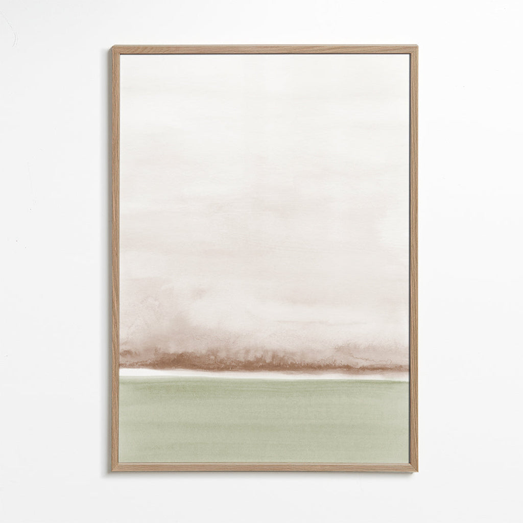 Quadro paisagem aquarela minimalista com horizonte suave