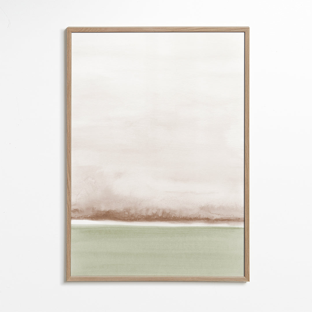 Quadro paisagem aquarela minimalista com horizonte suave