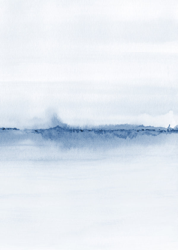 Quadro de paisagem aquarela horizonte azul
