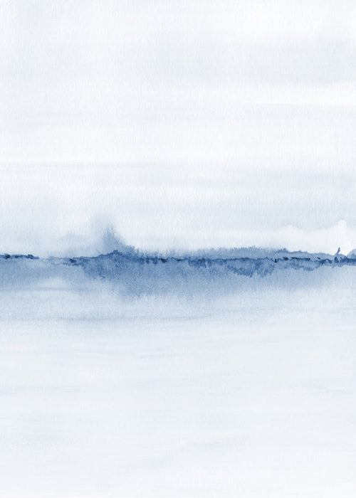 Quadro de paisagem aquarela horizonte azul